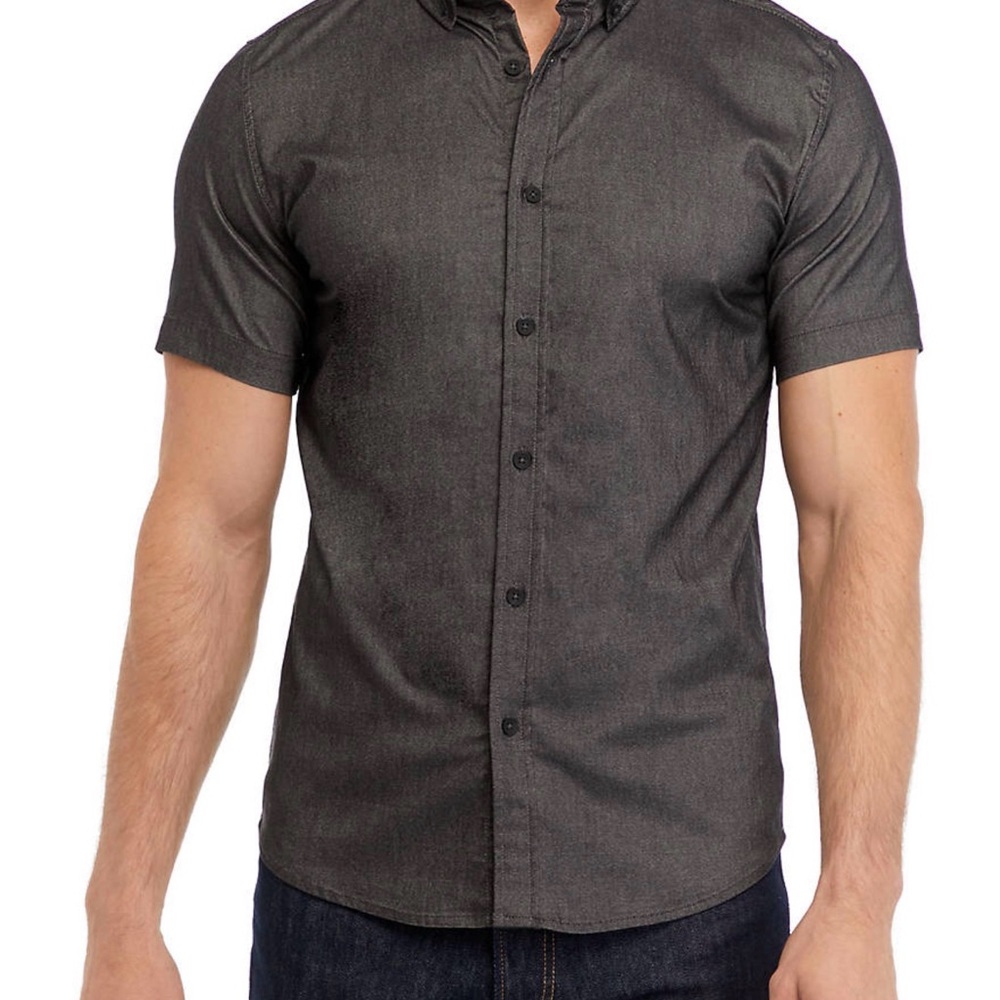 NWT Men’s Kenneth Cole Plain Classic Short-Sleeve Shirt-Black-XXL